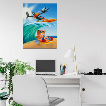 Daffy Duck Beach Porky Pig Looney Tunes Cool Funny Art Wall Art Print Poster