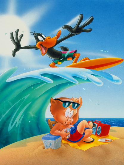 Daffy Duck Beach Porky Pig Looney Tunes Cool Funny Art Wall Art Print Poster