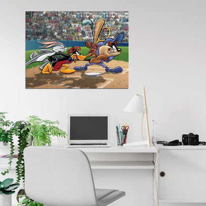 Tasmanian Devil Taz Baseball Bugs Bunny Daffy Duck Looney Tunes Cool Funny Art Wall Art Print Poster