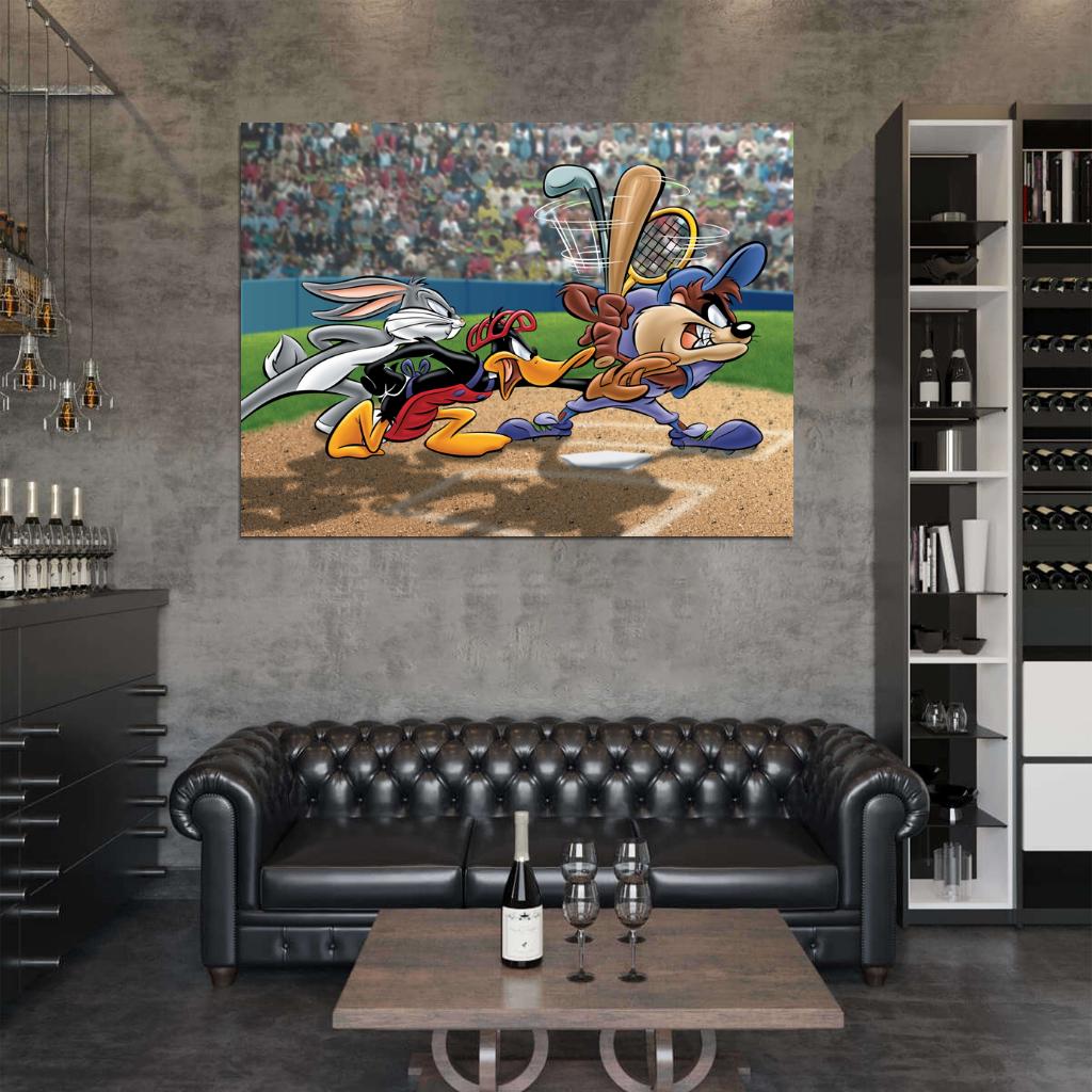 Tasmanian Devil Taz Baseball Bugs Bunny Daffy Duck Looney Tunes Cool Funny Art Wall Art Print Poster