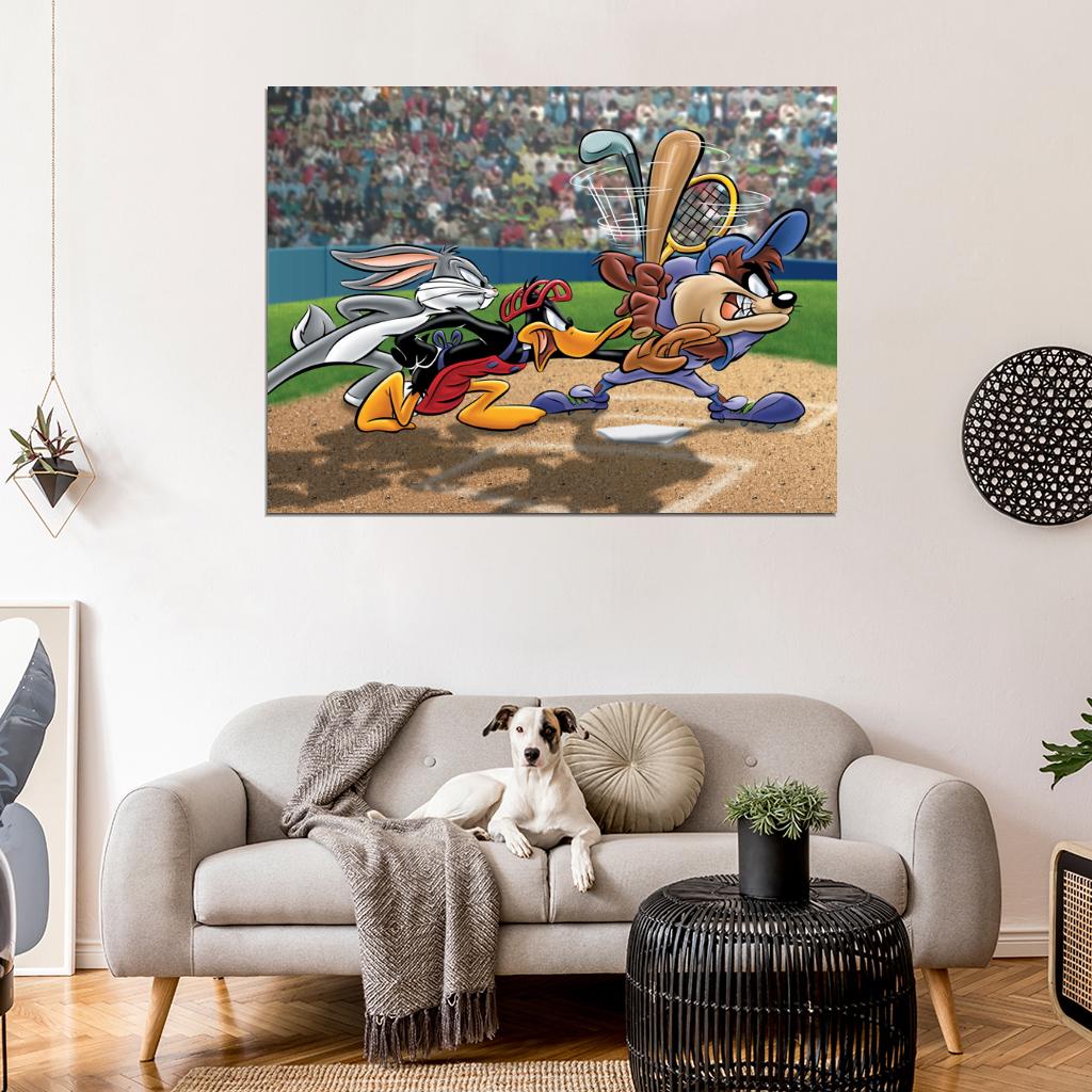 Tasmanian Devil Taz Baseball Bugs Bunny Daffy Duck Looney Tunes Cool Funny Art Wall Art Print Poster