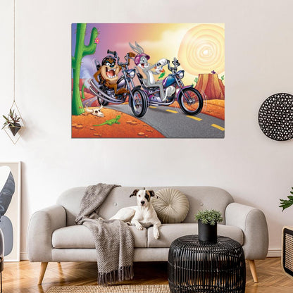 Tasmanian Devil Taz Bugs Bunny Looney Tunes Bikers Awesome Cool Funny Art Wall Art Print Poster