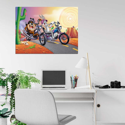 Tasmanian Devil Taz Bugs Bunny Looney Tunes Bikers Awesome Cool Funny Art Wall Art Print Poster
