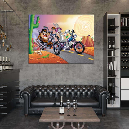 Tasmanian Devil Taz Bugs Bunny Looney Tunes Bikers Awesome Cool Funny Art Wall Art Print Poster