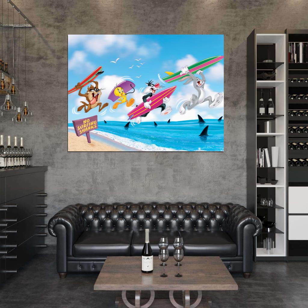 Tasmanian Devil Taz Bugs Bunny Tweety Bird Sylvester Pussycat Looney Tunes Cool Funny Art Wall Art Print Poster