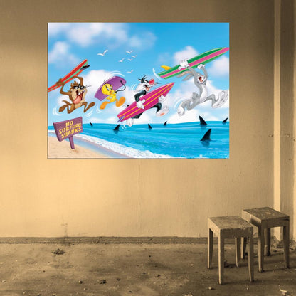 Tasmanian Devil Taz Bugs Bunny Tweety Bird Sylvester Pussycat Looney Tunes Cool Funny Art Wall Art Print Poster