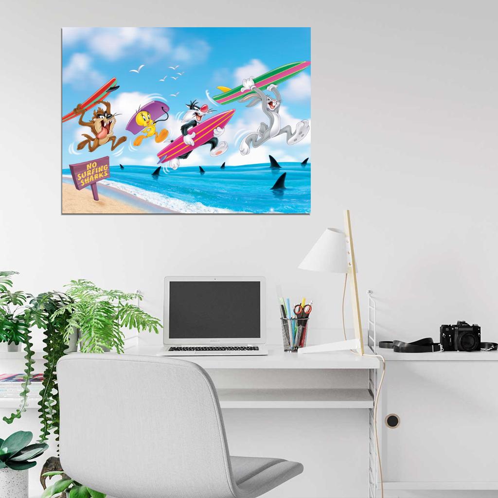 Tasmanian Devil Taz Bugs Bunny Tweety Bird Sylvester Pussycat Looney Tunes Cool Funny Art Wall Art Print Poster