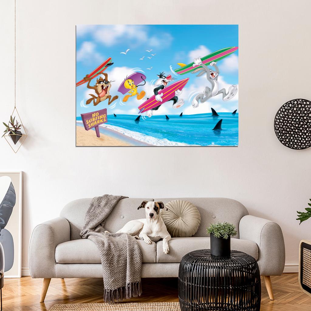 Tasmanian Devil Taz Bugs Bunny Tweety Bird Sylvester Pussycat Looney Tunes Cool Funny Art Wall Art Print Poster