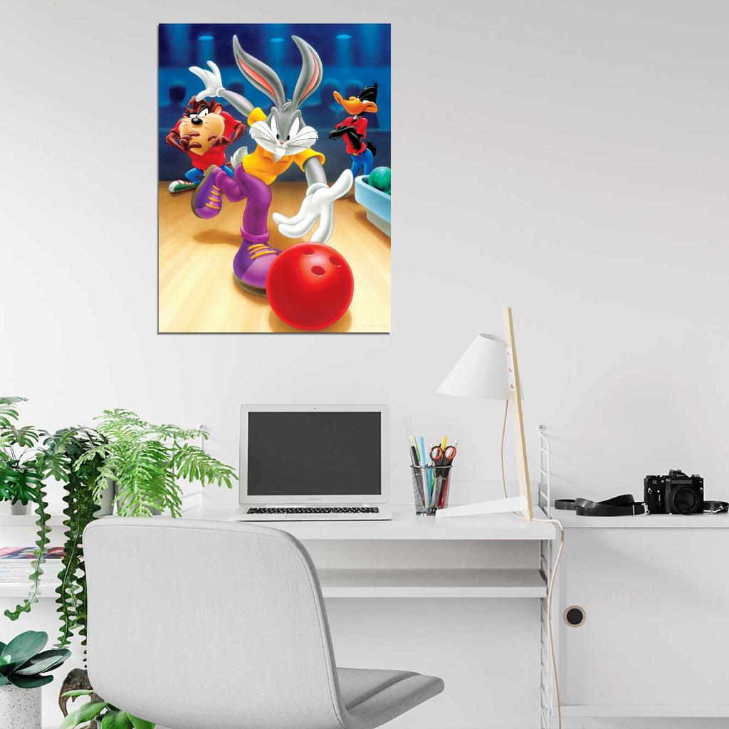 Tasmanian Devil Taz Bugs Bunny Daffy Duck Bowling Looney Tunes Cool Funny Art Wall Art Print Poster