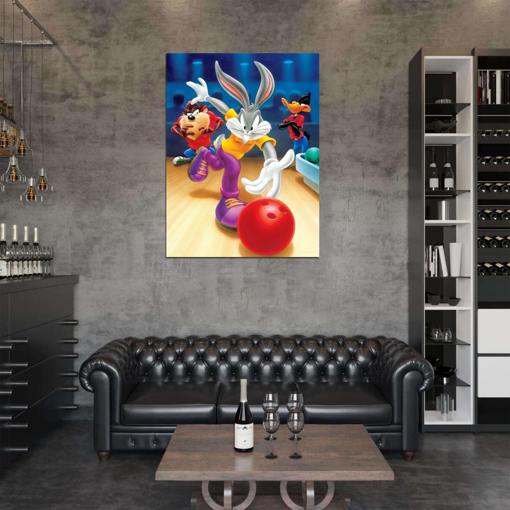 Tasmanian Devil Taz Bugs Bunny Daffy Duck Bowling Looney Tunes Cool Funny Art Wall Art Print Poster