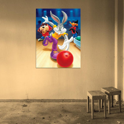 Tasmanian Devil Taz Bugs Bunny Daffy Duck Bowling Looney Tunes Cool Funny Art Wall Art Print Poster