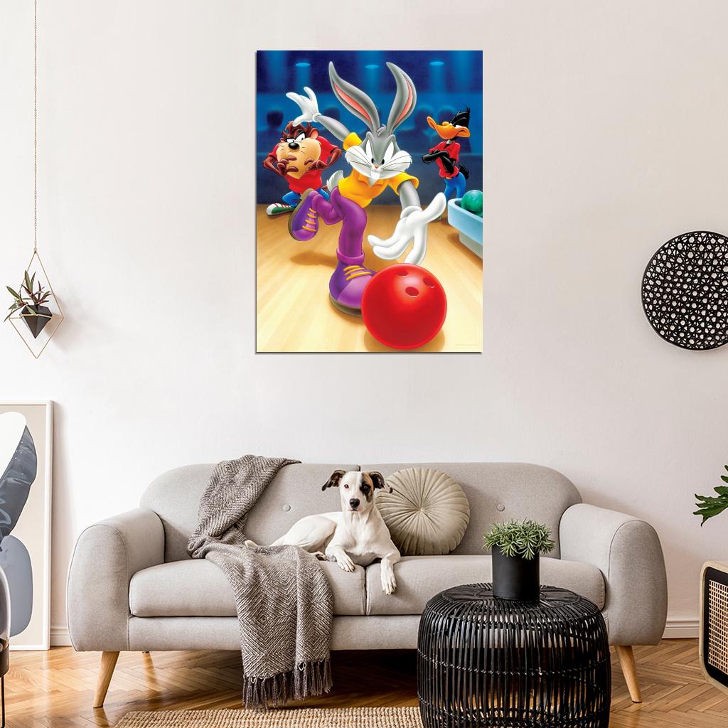 Tasmanian Devil Taz Bugs Bunny Daffy Duck Bowling Looney Tunes Cool Funny Art Wall Art Print Poster