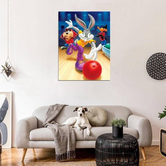 Tasmanian Devil Taz Bugs Bunny Daffy Duck Bowling Looney Tunes Cool Funny Art Wall Art Print Poster