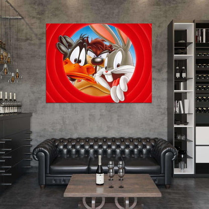 Tasmanian Devil Taz Bugs Bunny Daffy Duck Looney Tunes Logo Cool Funny Art Wall Art Print Poster