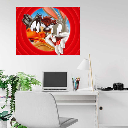 Tasmanian Devil Taz Bugs Bunny Daffy Duck Looney Tunes Logo Cool Funny Art Wall Art Print Poster