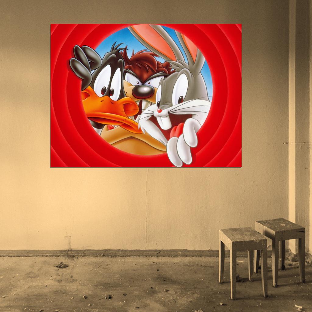 Tasmanian Devil Taz Bugs Bunny Daffy Duck Looney Tunes Logo Cool Funny Art Wall Art Print Poster
