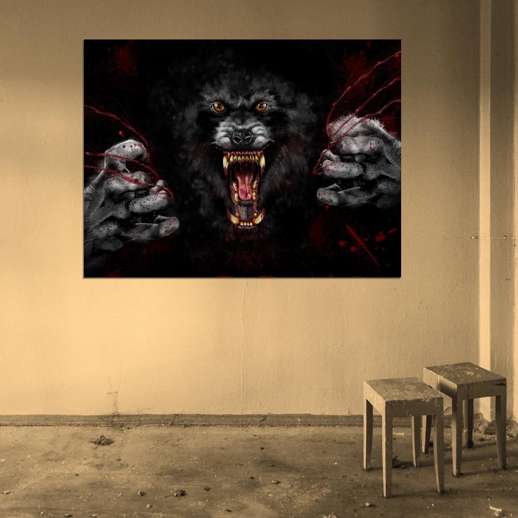 Creepy Werewolf Blood Fantasy Paiting Art Wall Art Print Poster