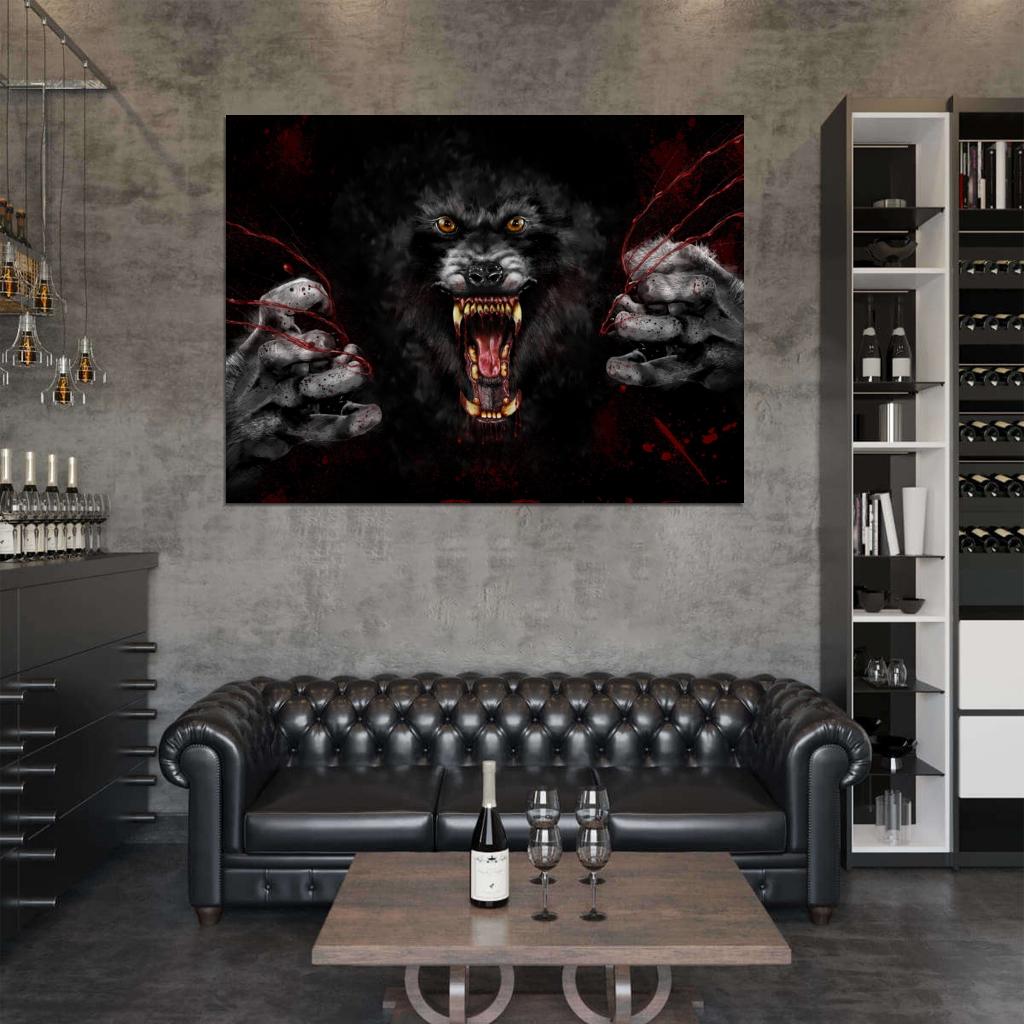 Creepy Werewolf Blood Fantasy Paiting Art Wall Art Print Poster