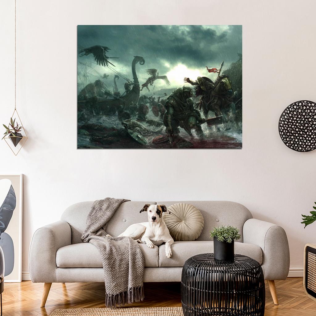 Epic Fantasy Battle Vikings Monsters Barbarians Berserkers Blood Paiting Art Wall Art Print Poster