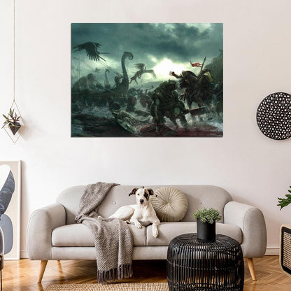 Epic Fantasy Battle Vikings Monsters Barbarians Berserkers Blood Paiting Art Wall Art Print Poster