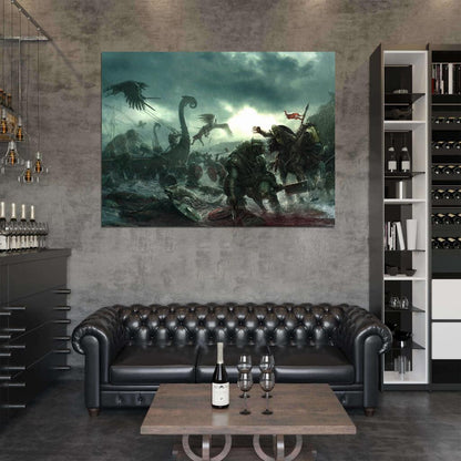 Epic Fantasy Battle Vikings Monsters Barbarians Berserkers Blood Paiting Art Wall Art Print Poster