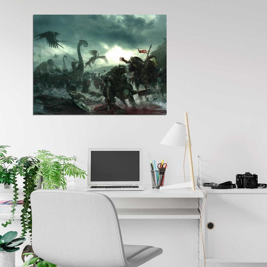 Epic Fantasy Battle Vikings Monsters Barbarians Berserkers Blood Paiting Art Wall Art Print Poster