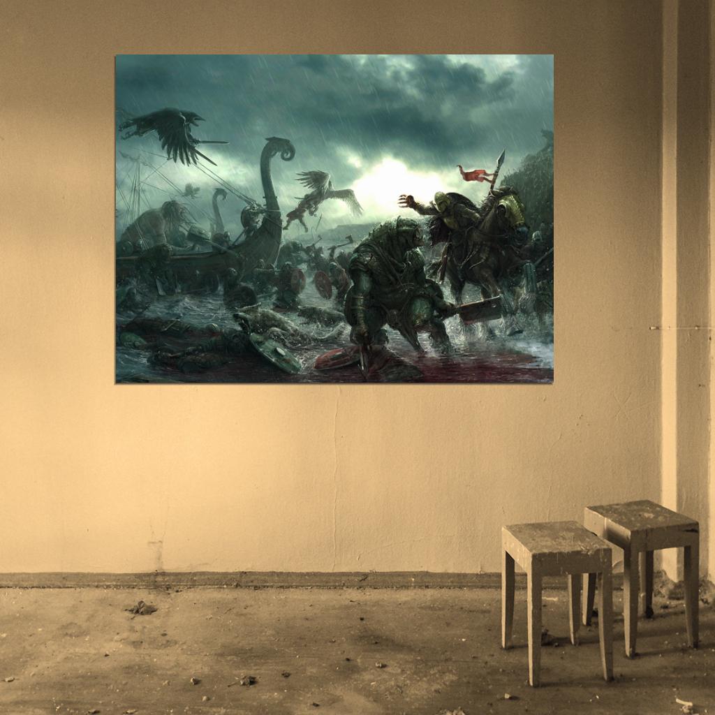 Epic Fantasy Battle Vikings Monsters Barbarians Berserkers Blood Paiting Art Wall Art Print Poster
