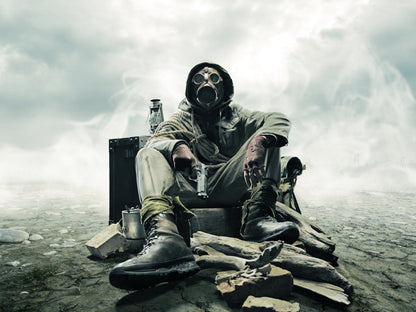 Apocalypse Survival Dystopia Post-apocalyptic Gas Mask Weapon Pistol Wall Art Print Poster