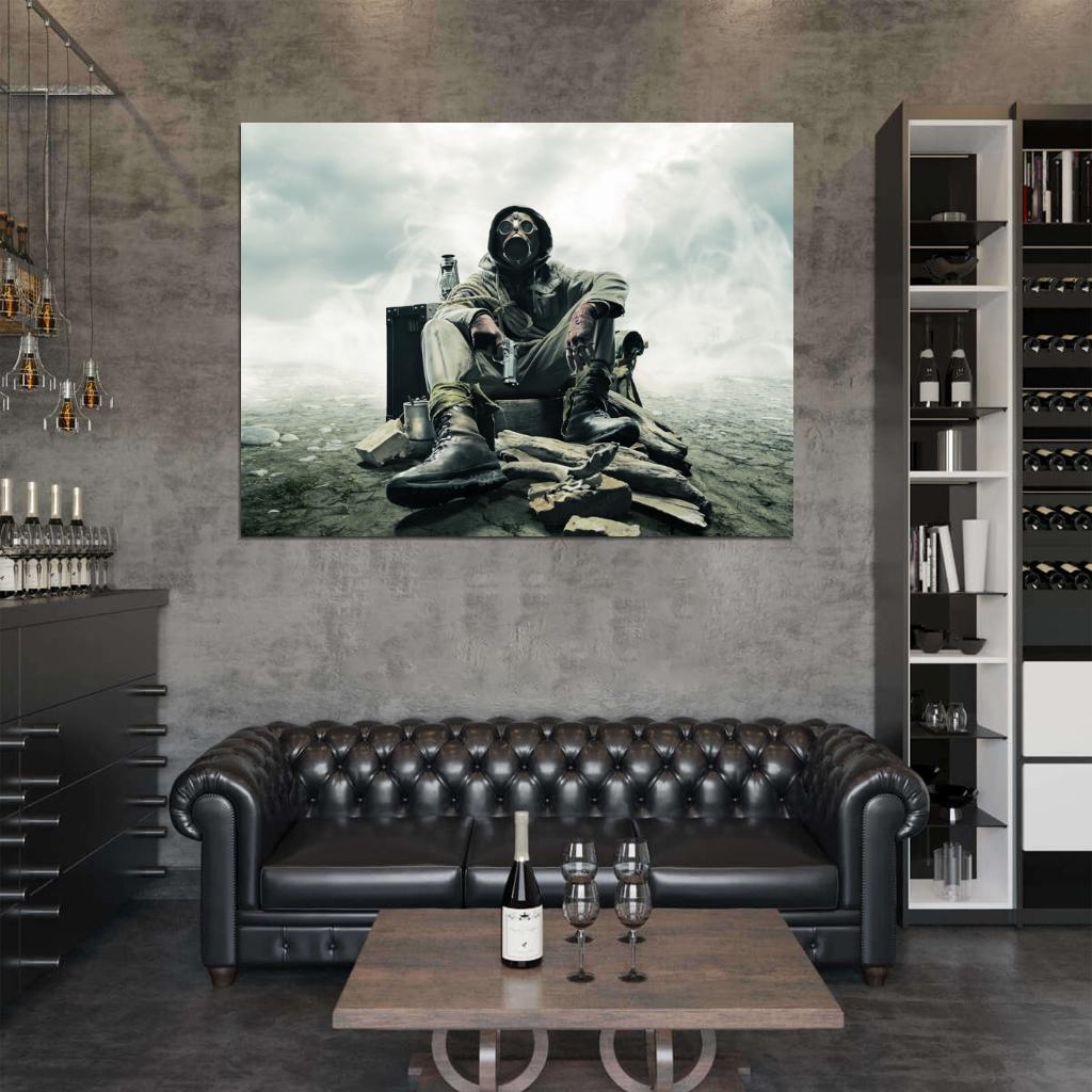 Apocalypse Survival Dystopia Post-apocalyptic Gas Mask Weapon Pistol Wall Art Print Poster