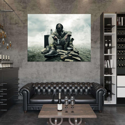 Apocalypse Survival Dystopia Post-apocalyptic Gas Mask Weapon Pistol Wall Art Print Poster