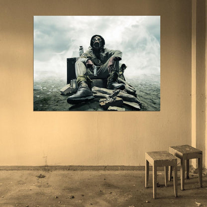 Apocalypse Survival Dystopia Post-apocalyptic Gas Mask Weapon Pistol Wall Art Print Poster