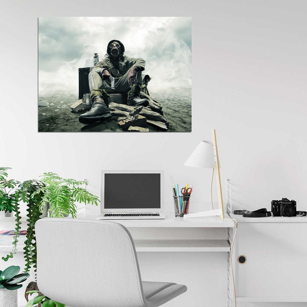 Apocalypse Survival Dystopia Post-apocalyptic Gas Mask Weapon Pistol Wall Art Print Poster