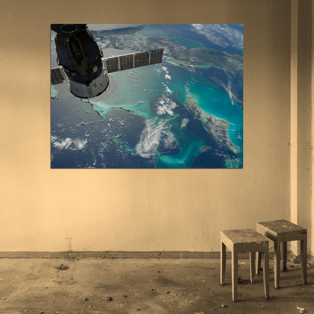 Space Earth Orbit Satellite NASA Beautiful Clouds Wall Art Print Poster