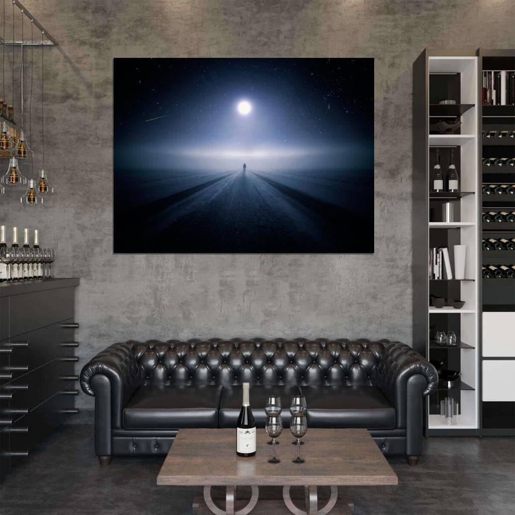 Lonely Road Night Stars Beautiful Moon Shooting Star Wall Art Print Poster