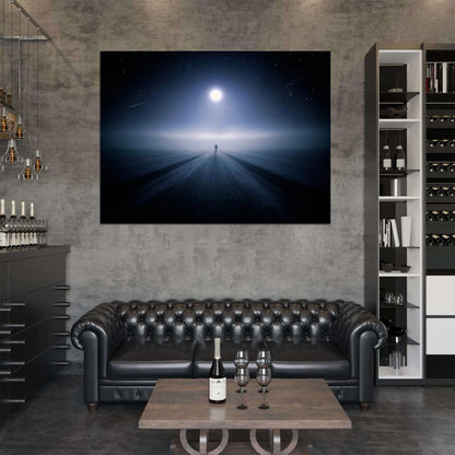 Lonely Road Night Stars Beautiful Moon Shooting Star Wall Art Print Poster