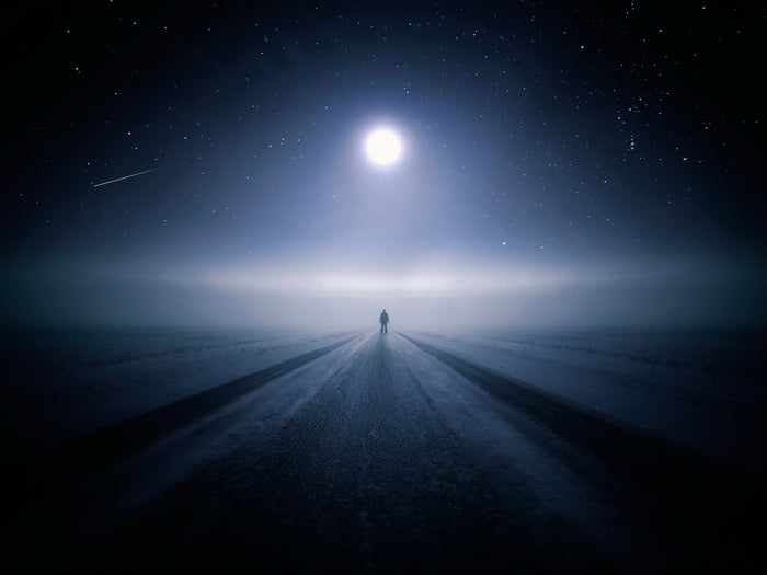 Lonely Road Night Stars Beautiful Moon Shooting Star Wall Art Print Poster