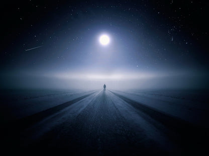 Lonely Road Night Stars Beautiful Moon Shooting Star Wall Art Print Poster