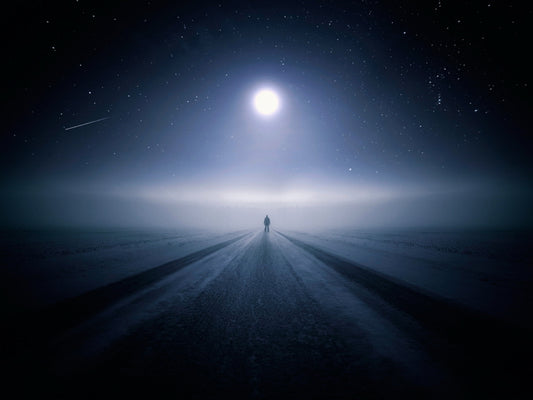 Lonely Road Night Stars Beautiful Moon Shooting Star Wall Art Print Poster