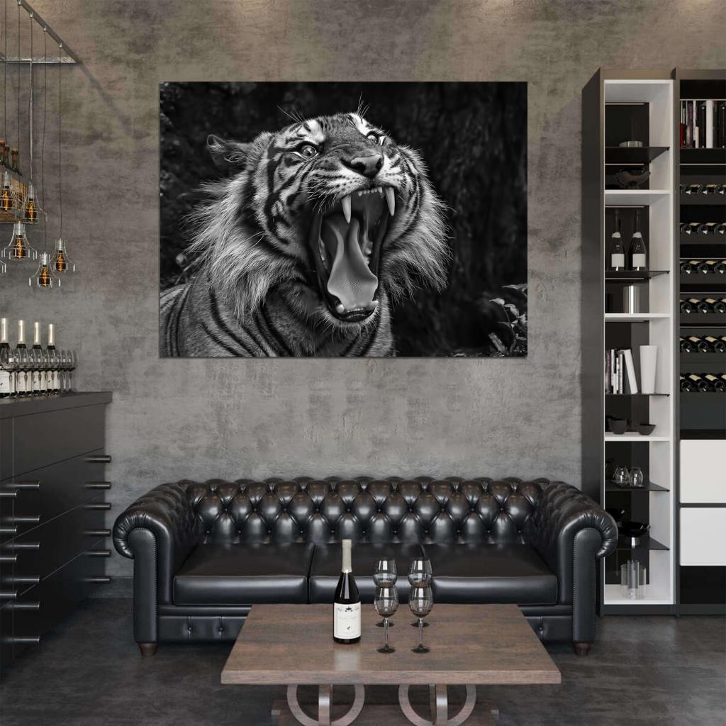 Tiger Roar Wild Cat Nature Beautiful Awesome BW Wall Art Print Poster
