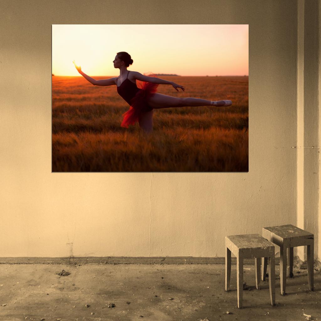 Ballet Dancer Ballerina Beautiful Girl Sunset Wall Art Print Poster