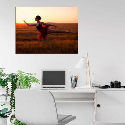 Ballet Dancer Ballerina Beautiful Girl Sunset Wall Art Print Poster