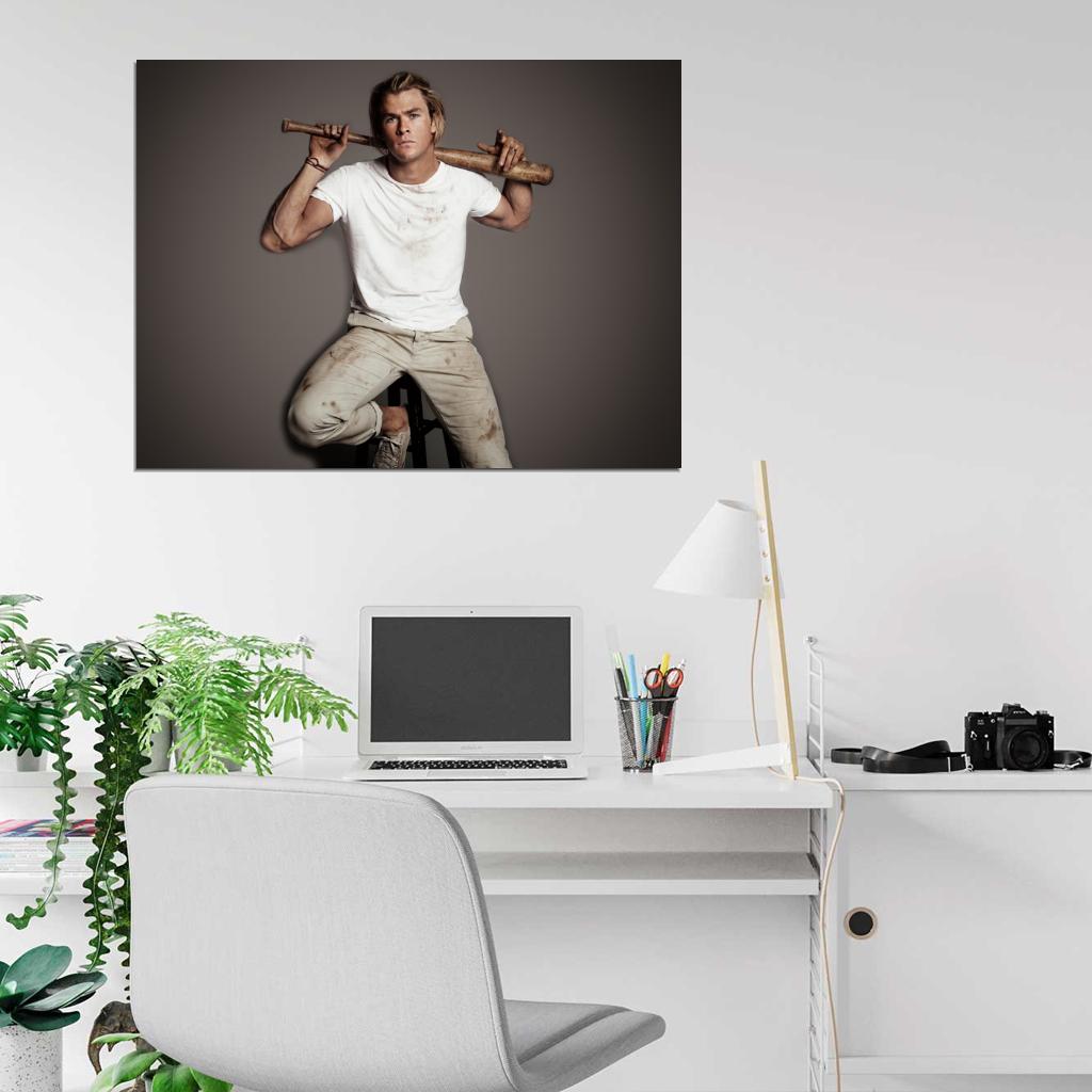 Chris Hemsworth Hot Actor Baseball Bat Wall Art Print Poster