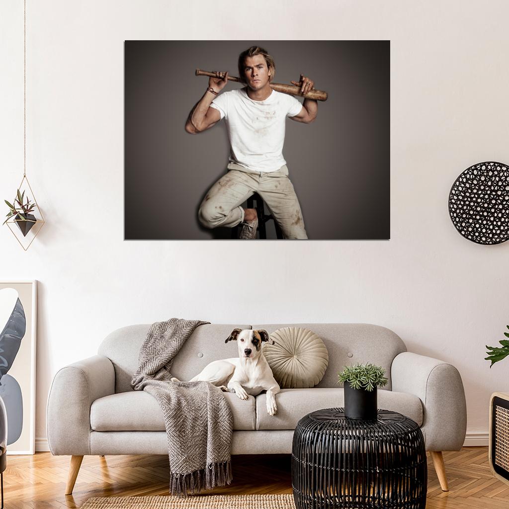 Chris Hemsworth Hot Actor Baseball Bat Wall Art Print Poster
