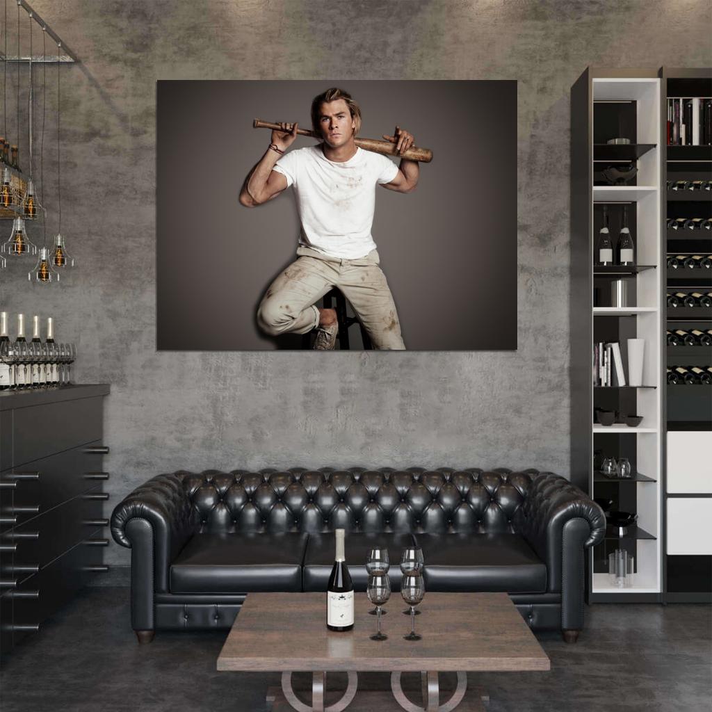 Chris Hemsworth Hot Actor Baseball Bat Wall Art Print Poster