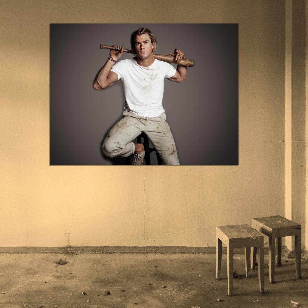 Chris Hemsworth Hot Actor Baseball Bat Wall Art Print Poster