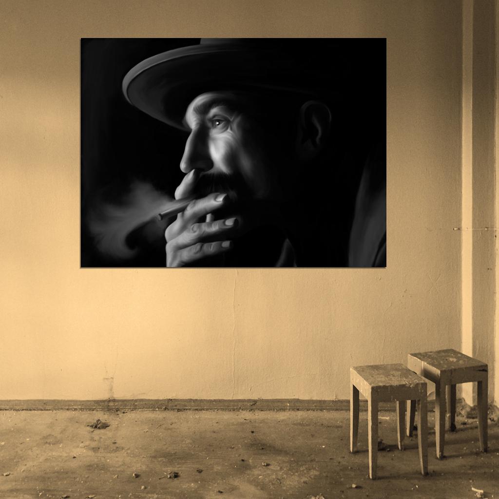 Daniel Day-Lewis There Will Be Blood BW Smoking Painting Art Portrait Wall Art Print Poster