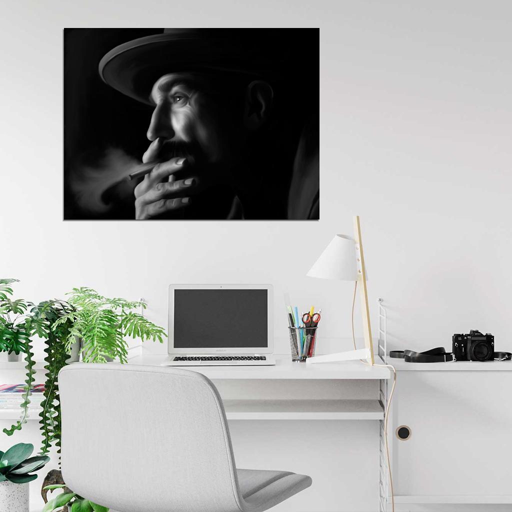 Daniel Day-Lewis There Will Be Blood BW Smoking Painting Art Portrait Wall Art Print Poster