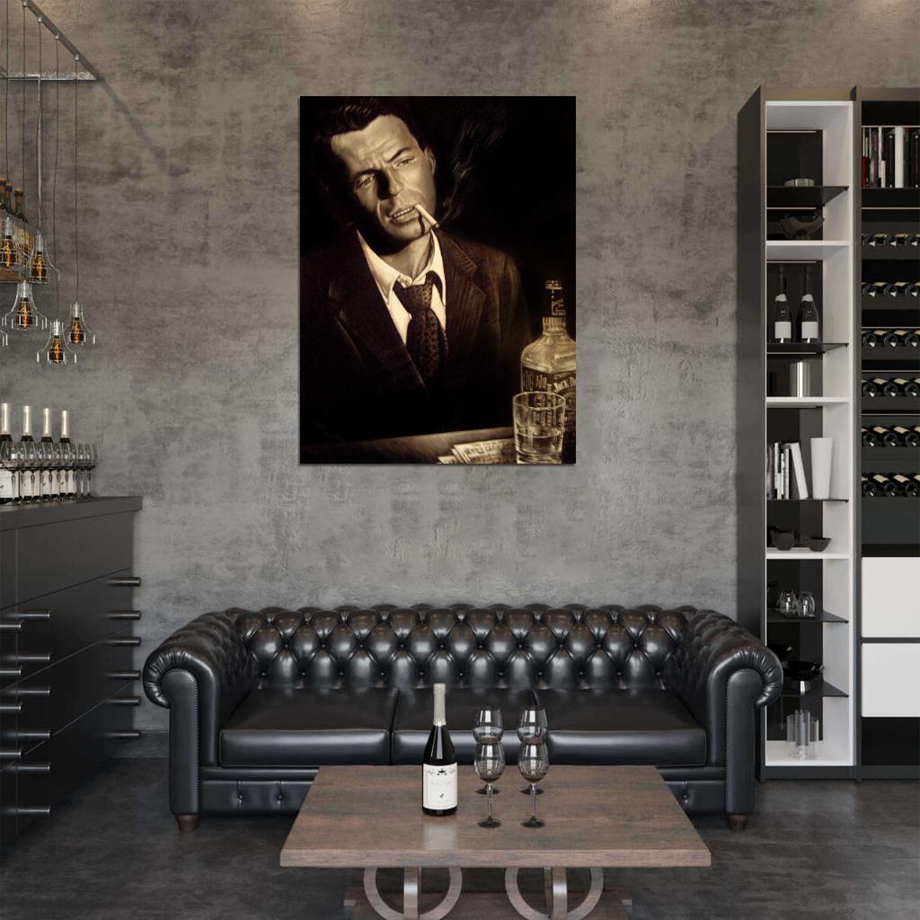 Frank Sinatra Retro Vintage Painting Art Smoking Portrait Singer Music Wall Art Print Poster