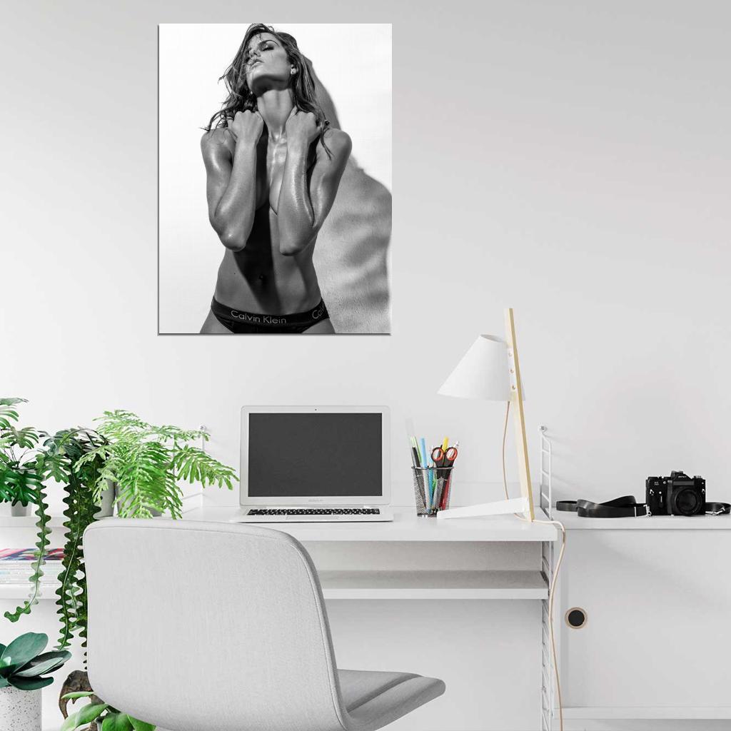 Izabel Goulart Topless Hot Model Sexy Body BW Wall Art Print Poster