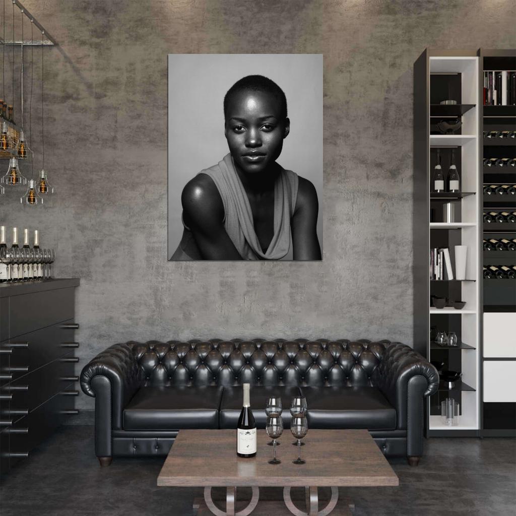 Lupita Nyong'o Beautiful Actress BW Portrait Wall Art Print Poster
